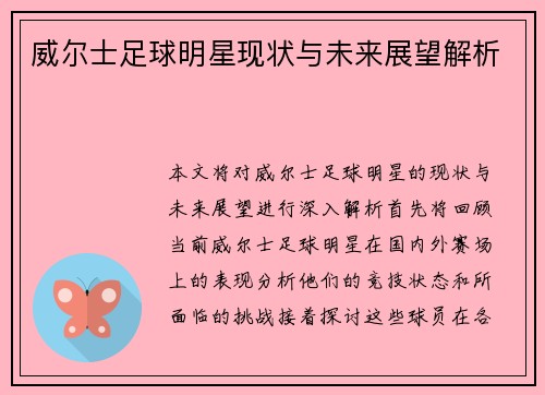 威尔士足球明星现状与未来展望解析